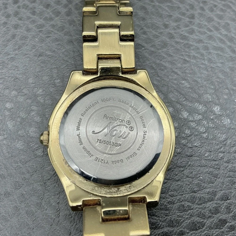 Armitron Now Watch Womens Gold Tone Crystal Bezel Bracelet Quartz NEW BATTERY
